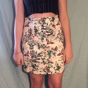 Crane and flower pattern skirt